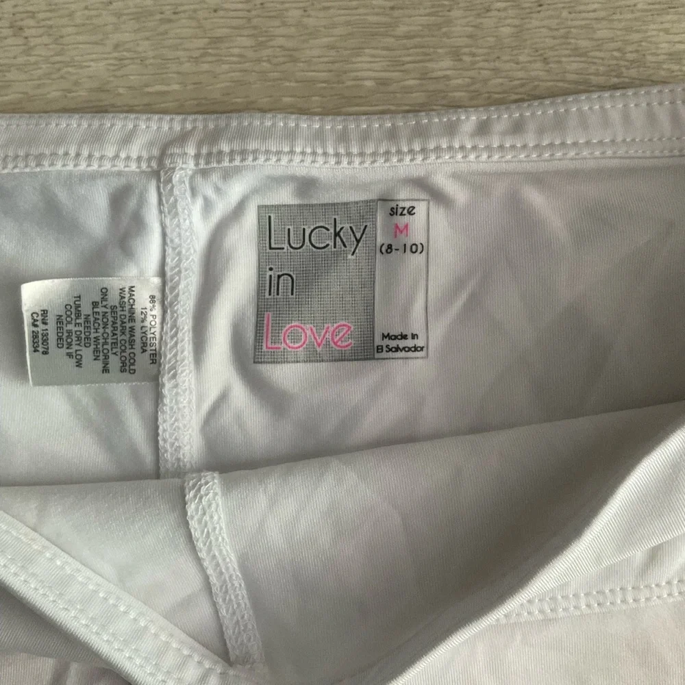 Lucky in Love Tennis Skort, Women’s Tiered White, Colorful Accent, Size Medium